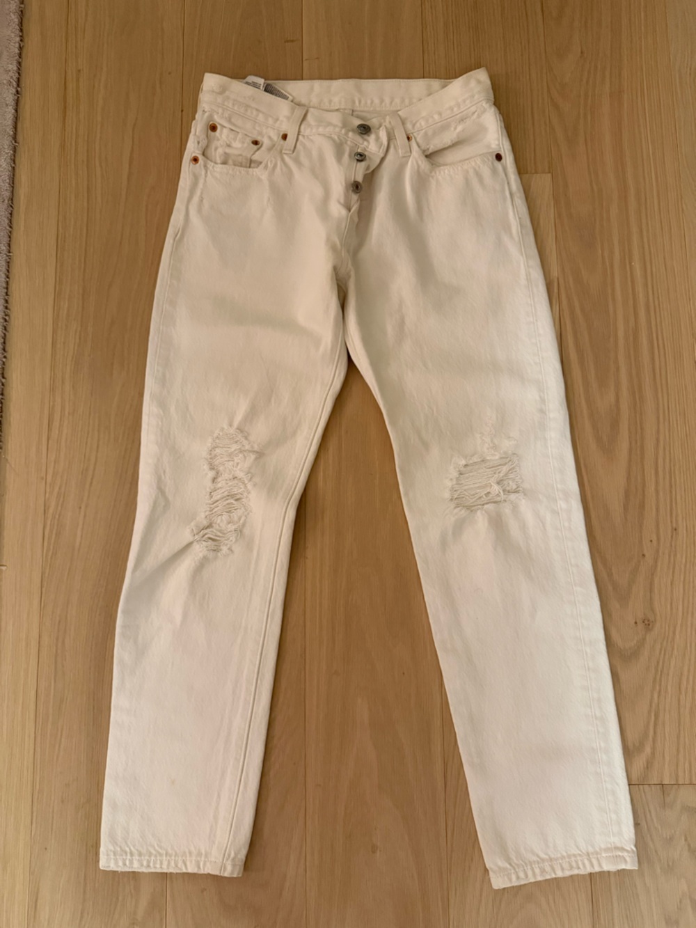 Levi's 501 Off-White Distressed Ankle Jeans